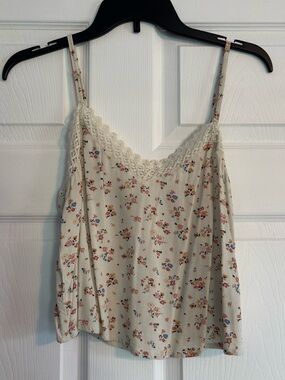 American Eagle Outfitters Cream Floral Lace-Trim Cami